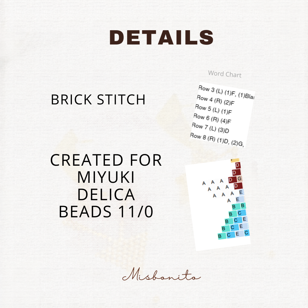 Textual information about brick stitch pattern for Miyuki Delica beads on a white background