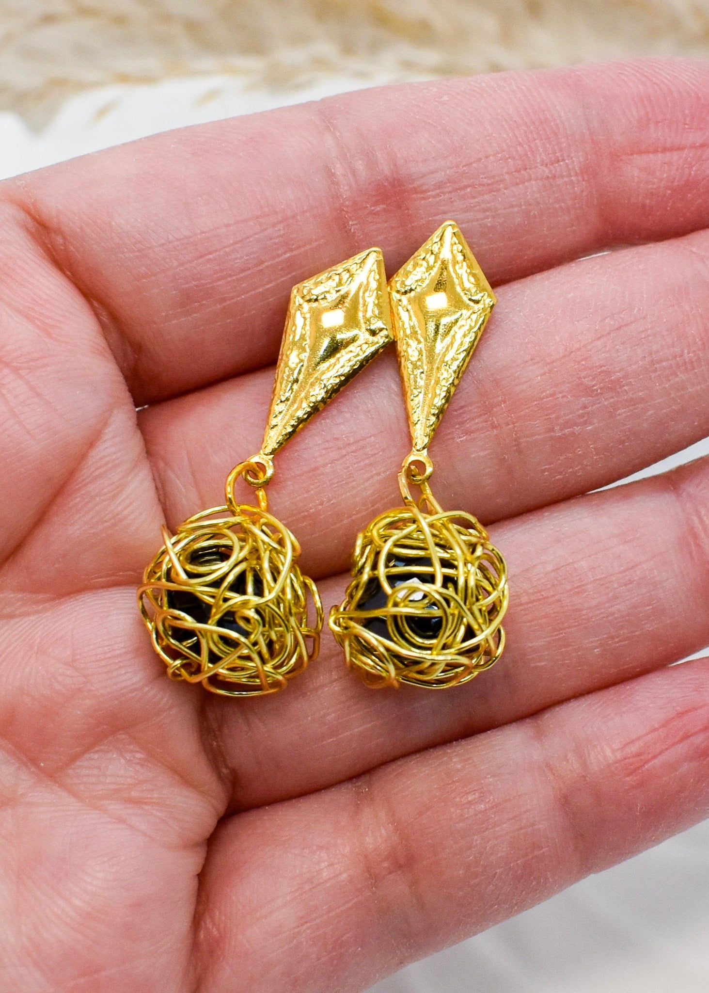 Black pearl wrap earrings