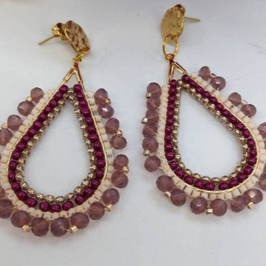Burgundy oval beaded earringsss