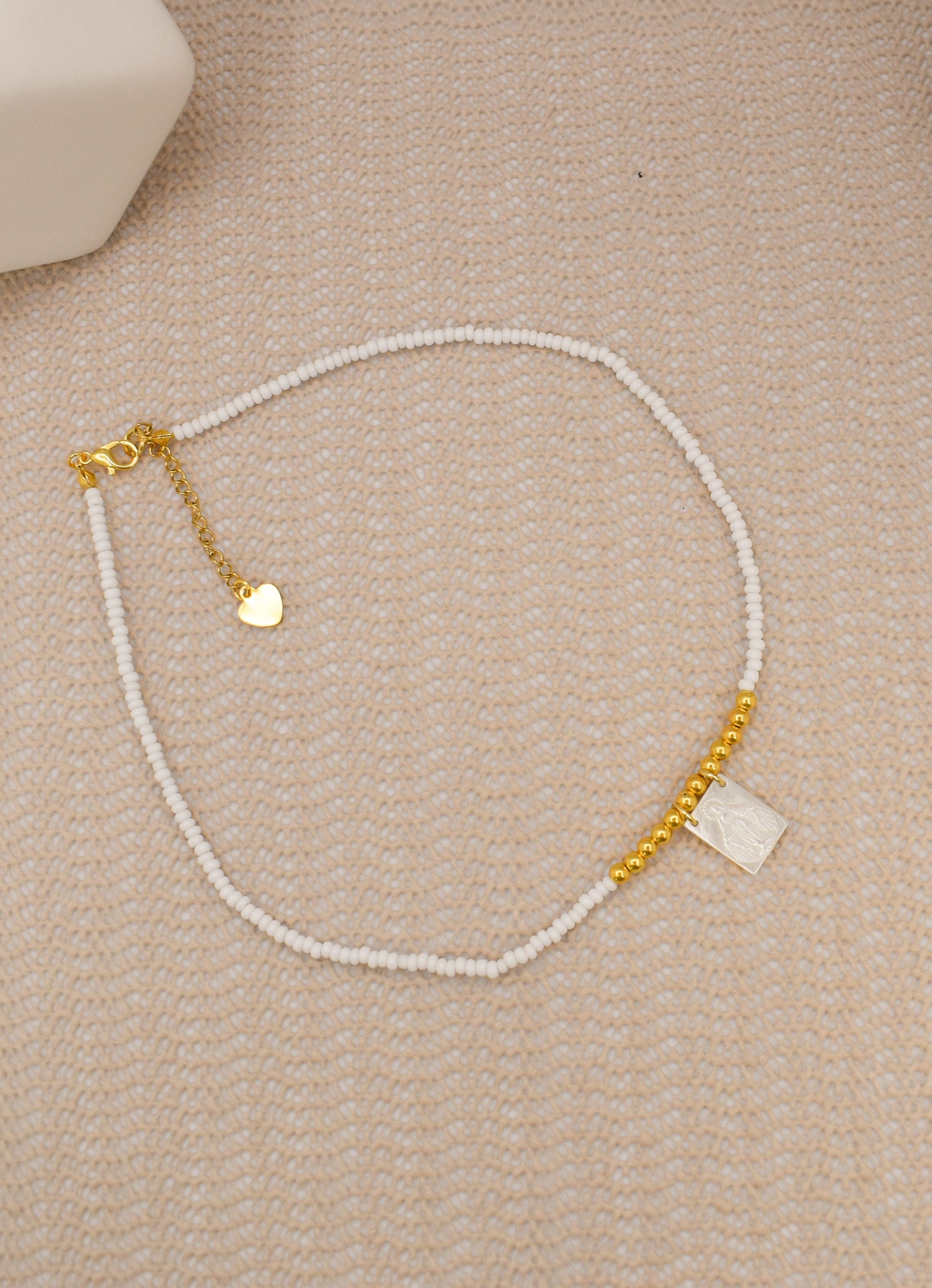 WHITE BEADED SCAPULAR NECKLACE