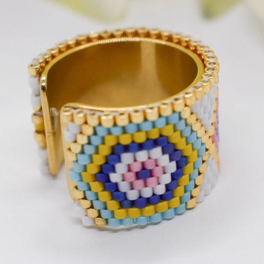 Evil eye beaded ring
