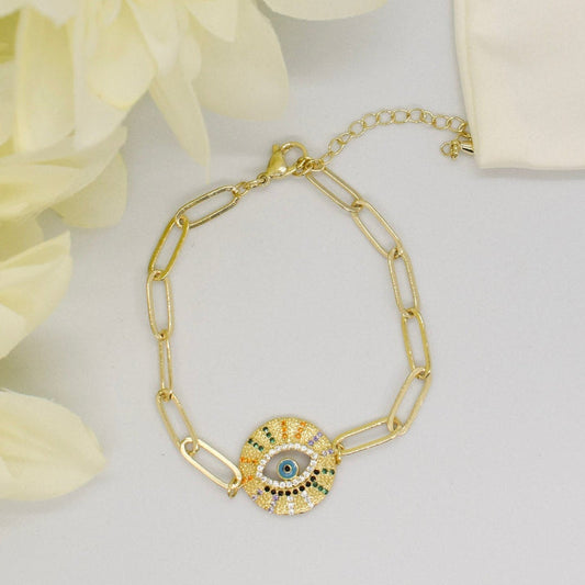 Evil eye paperclip bracelet