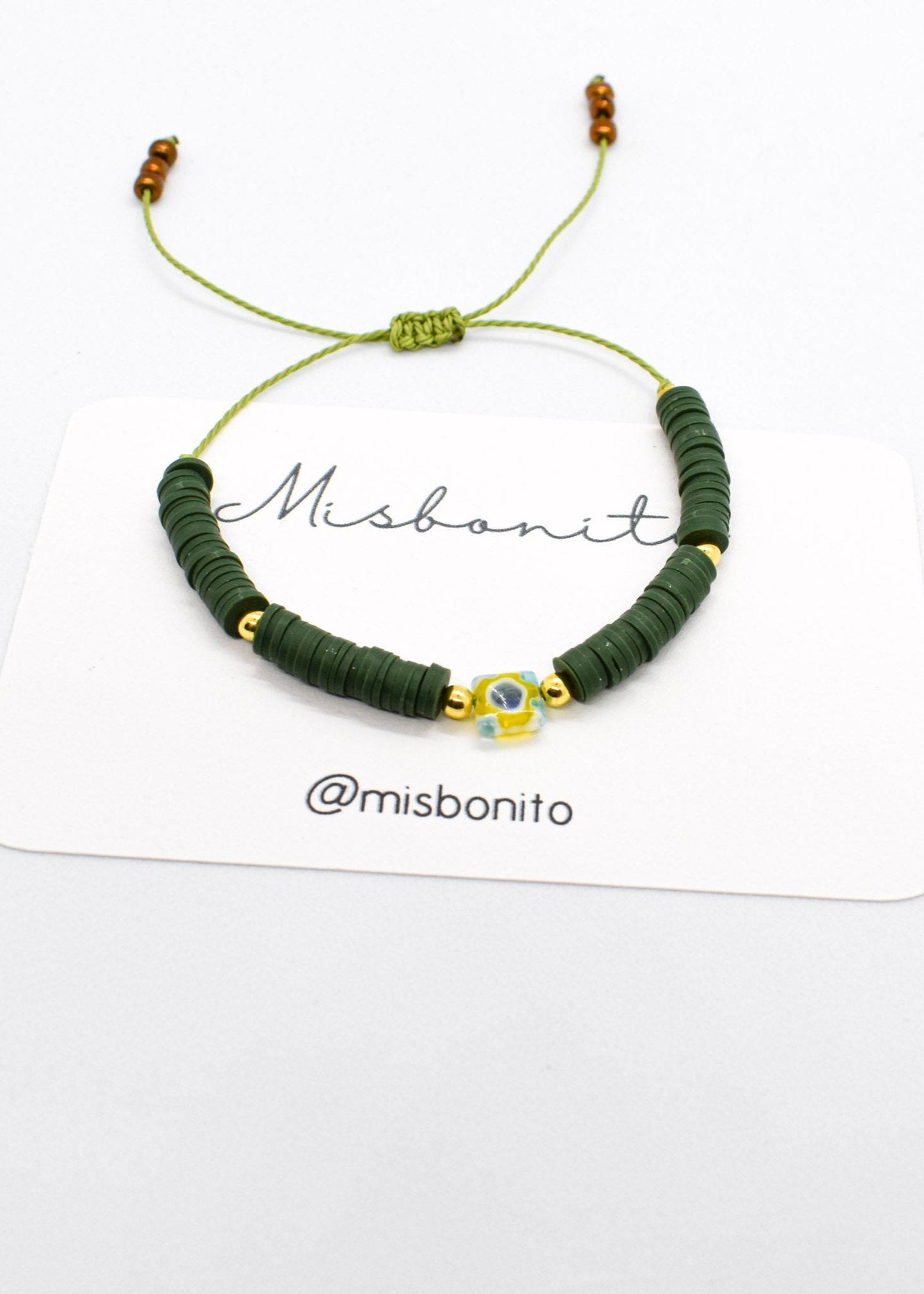 Evil eye polymery clay bracelet (green)