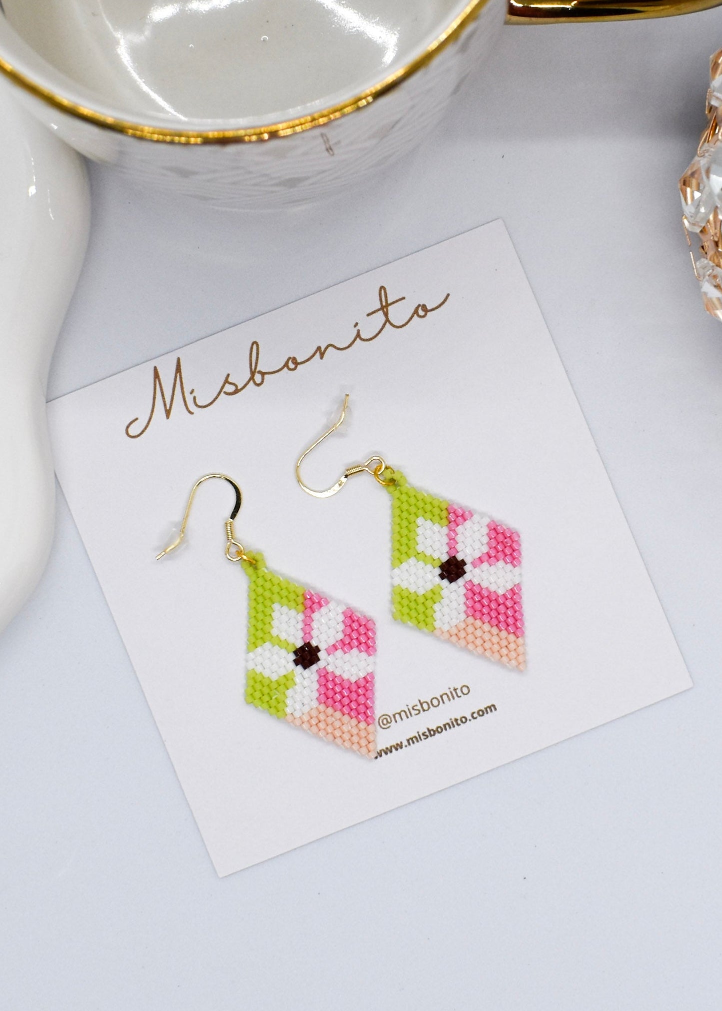 FLORAL BEADED EARRINGS green