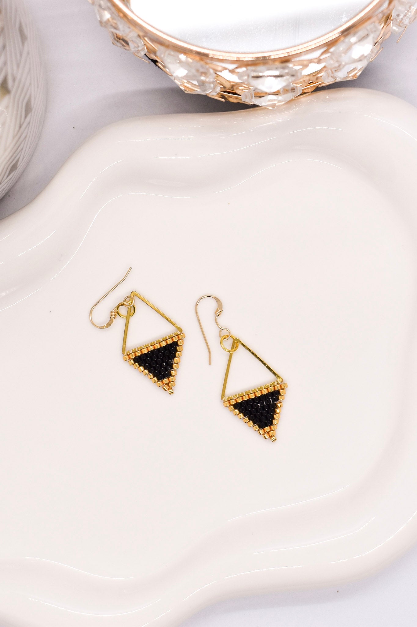 Geometric black beaded earring