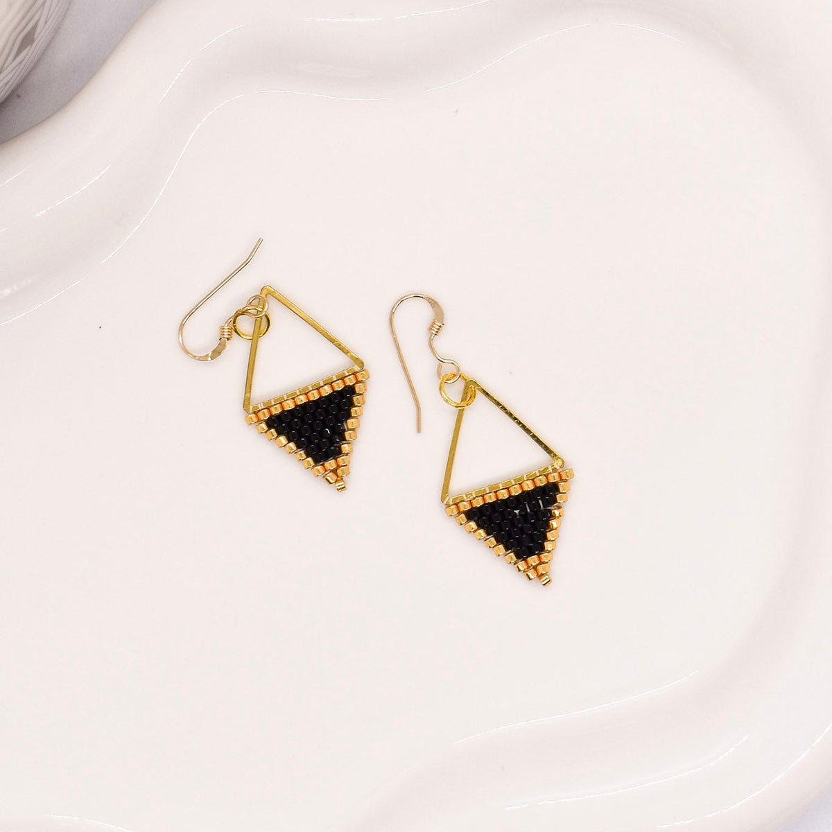 Geometric black beaded earring