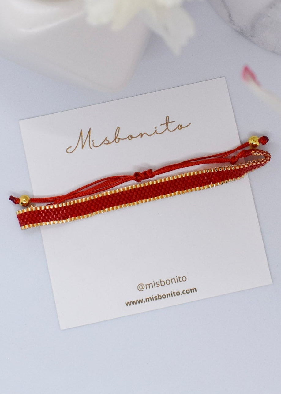 Miyuki beaded bar braceletd reds