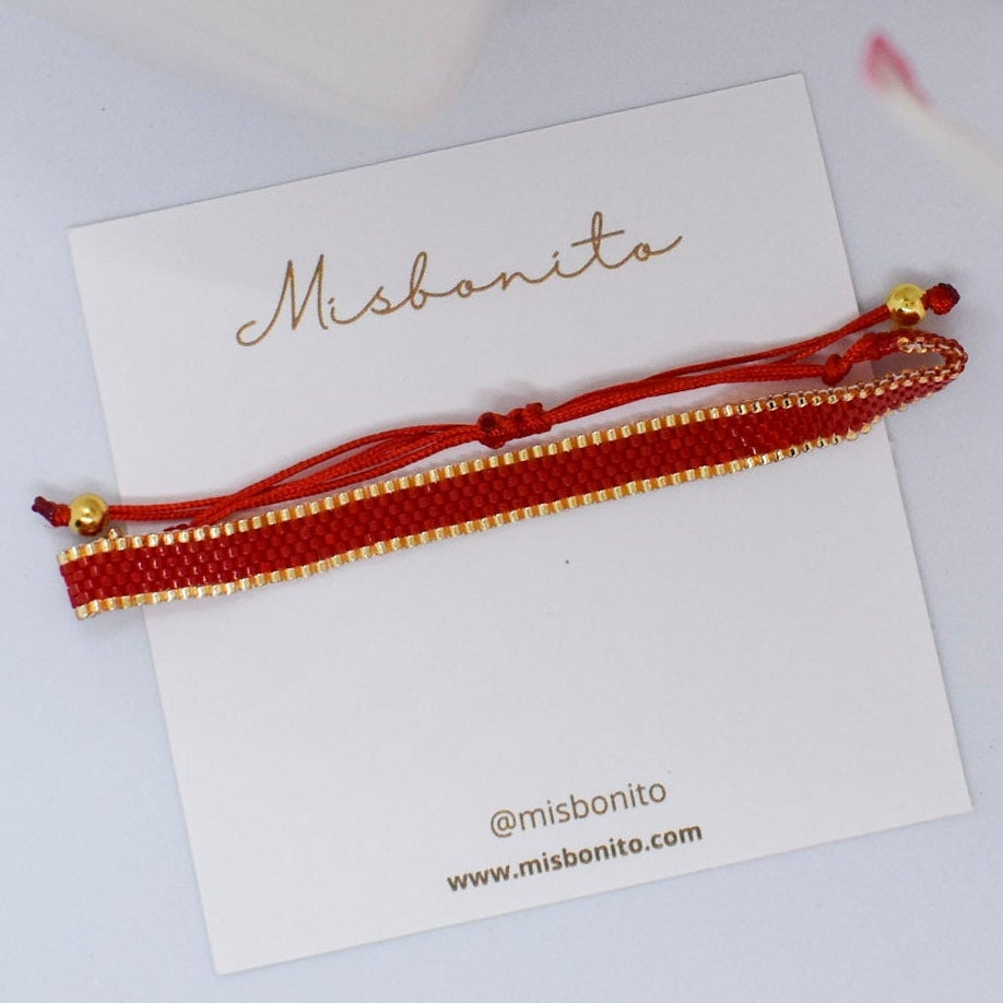 Miyuki beaded bar braceletd reds