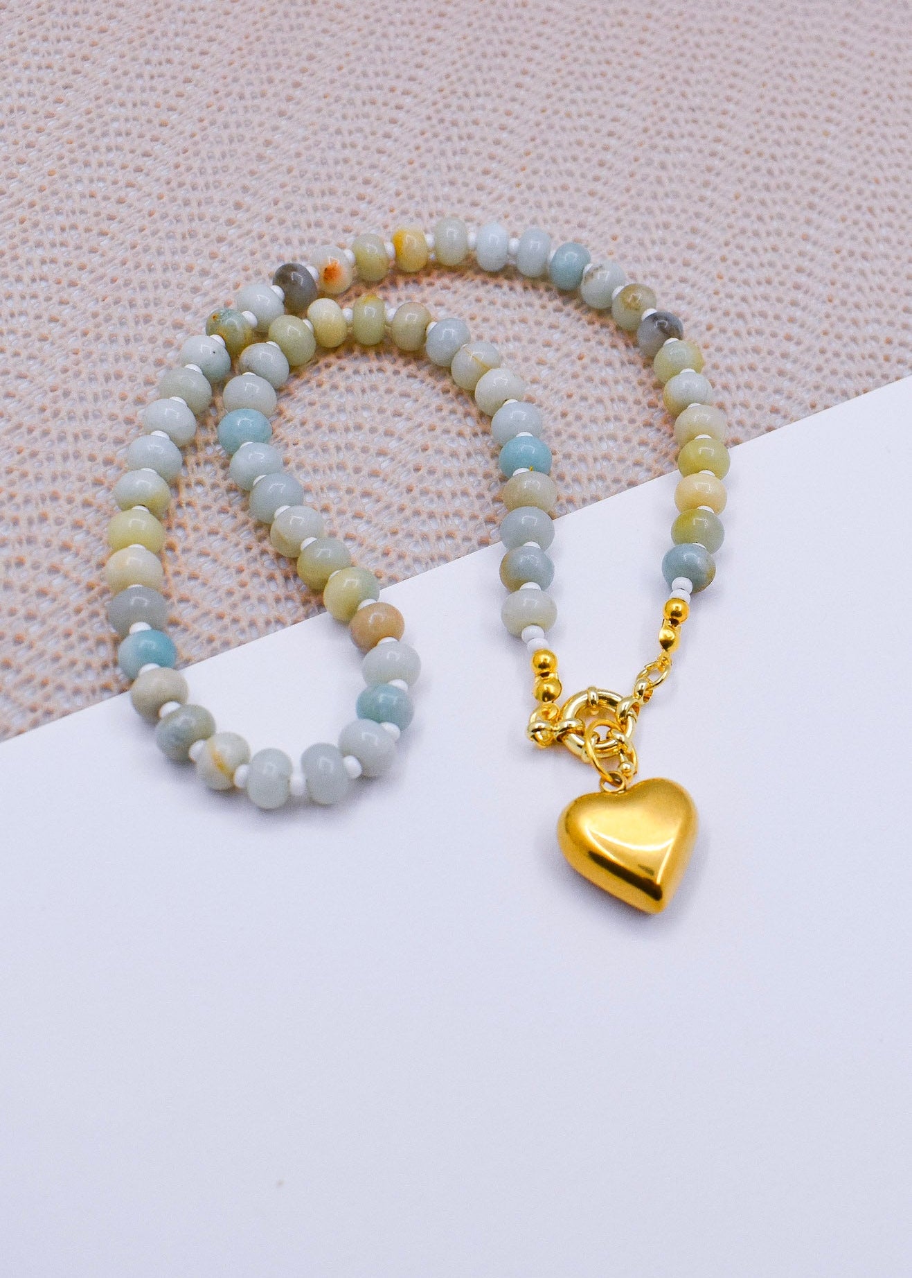 amazonite abacus necklace with a heart