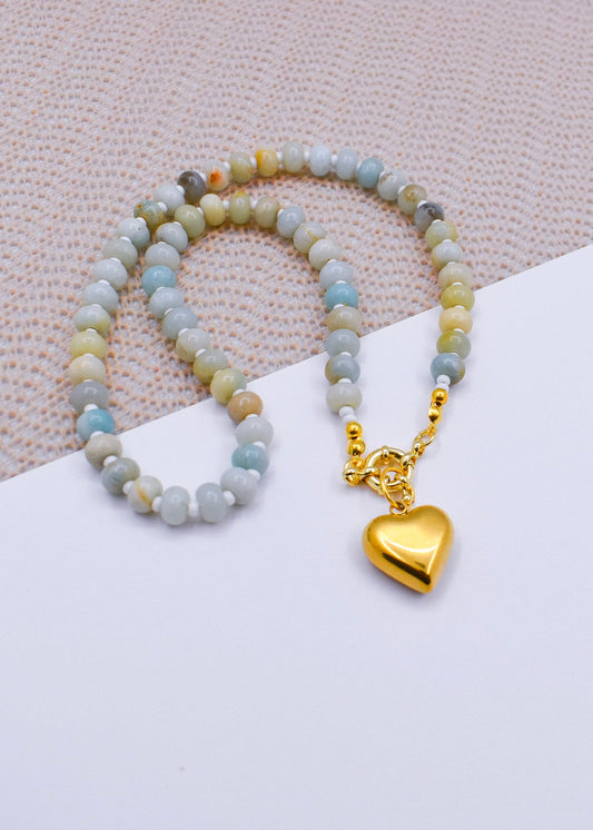 amazonite abacus necklace with a heart