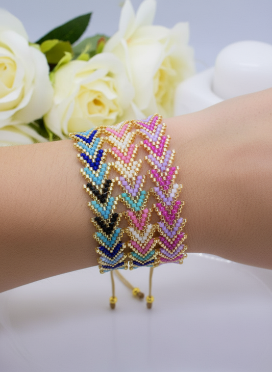 AImodel wearing three arrow bracelets