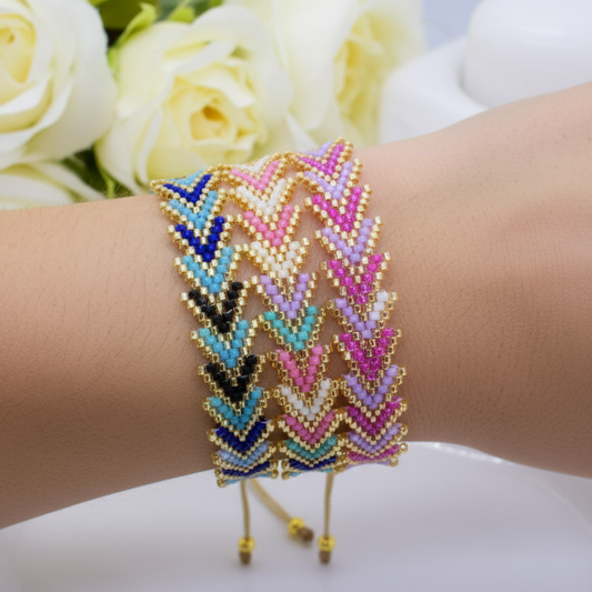 AImodel wearing three arrow bracelets