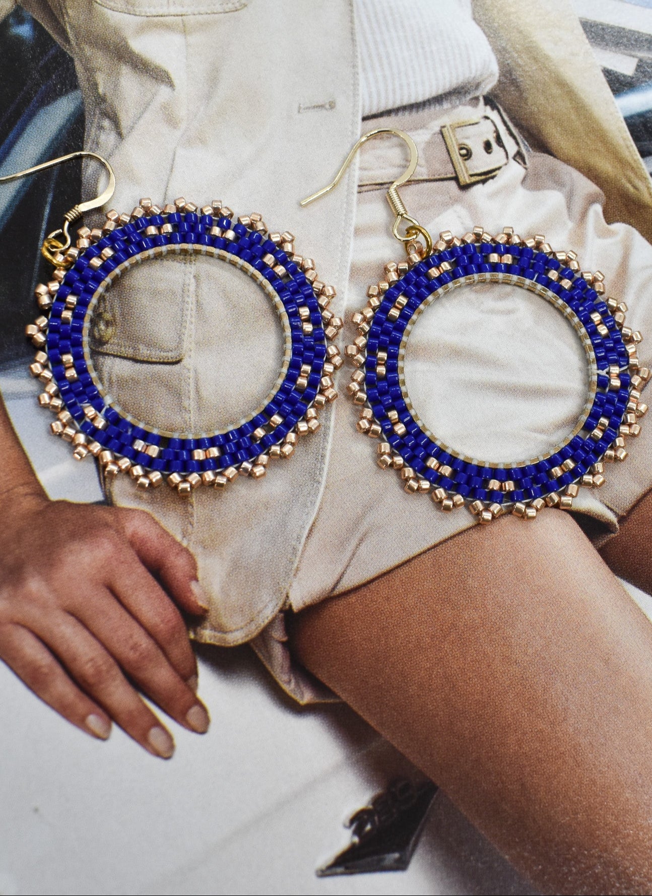 beaded blue earrings big hoop