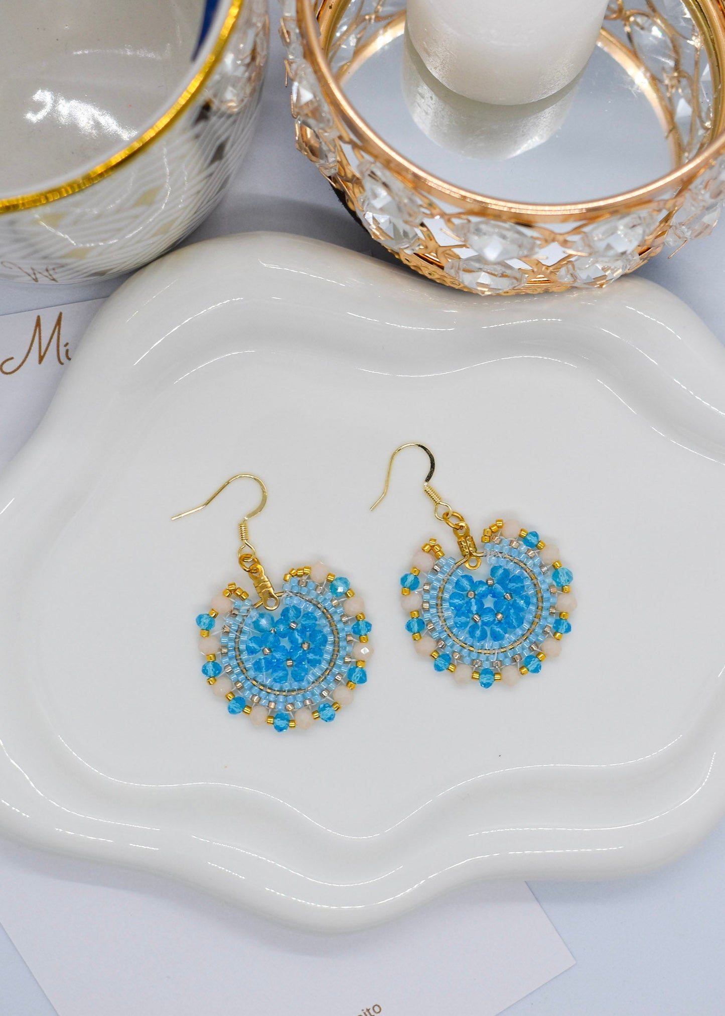 beaded blue earrings boho
