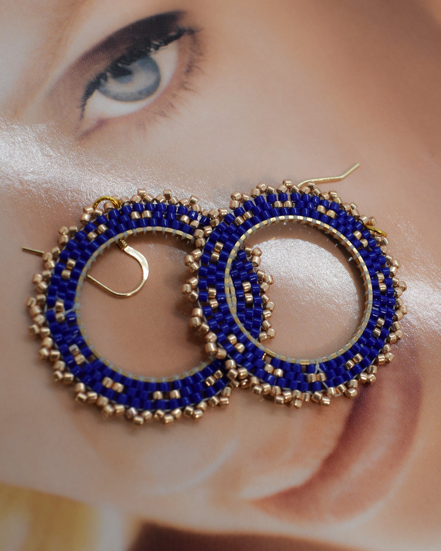 beaded blue earrings hoop
