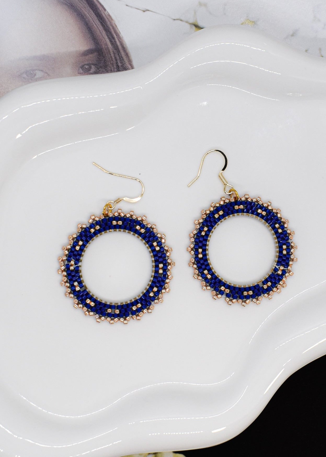 beaded blue earrings hoops