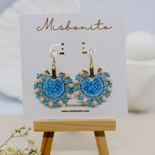 beaded blue earrings on a card