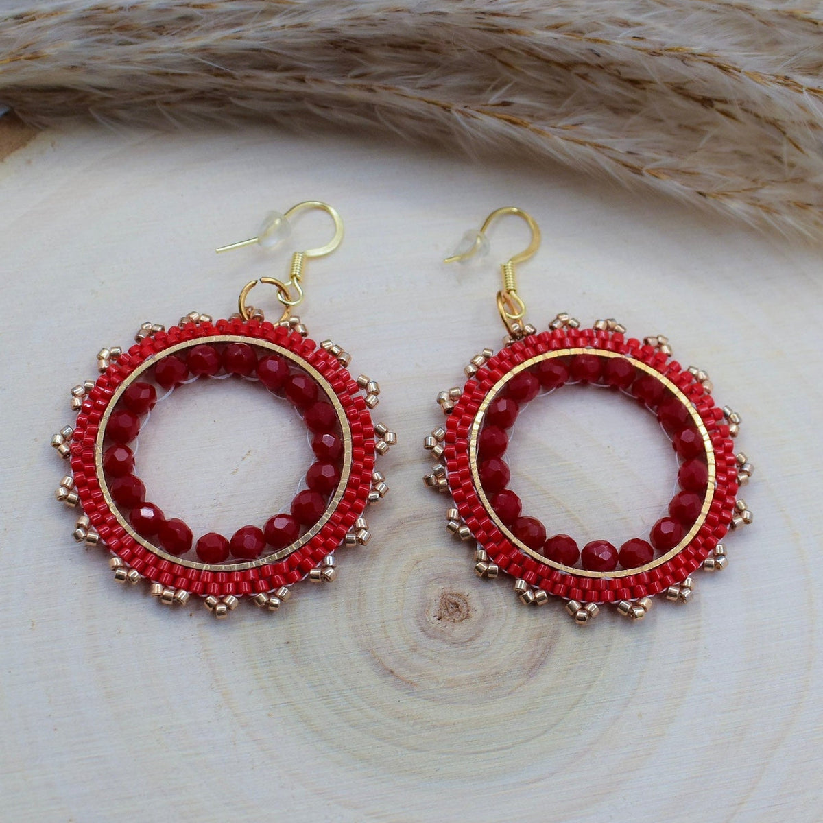 beaded red jewelry earrings round