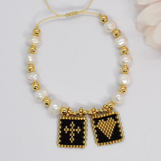 Black Scapular beaded bracelet