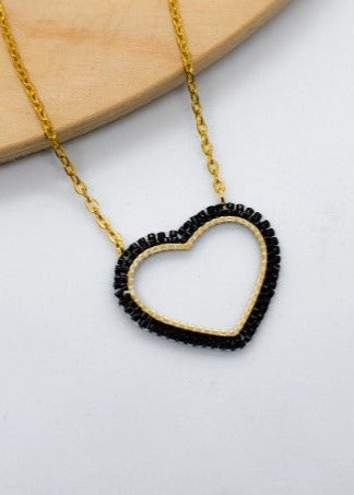 Black Miyuki heart neckalce