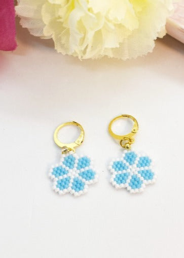 Blue daisy hoop earrings