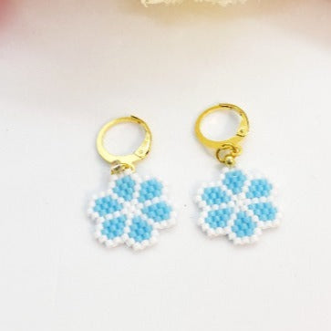 Blue daisy hoop earrings