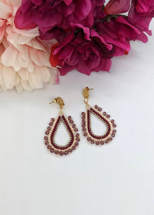 Burgundy oval beaded earrings
