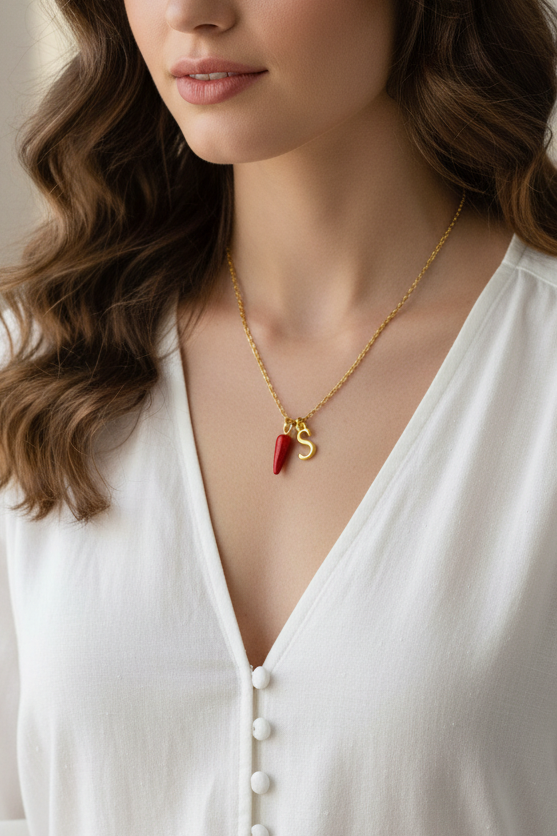 LETTER AND CHILLI GOLDEN NECKLACE