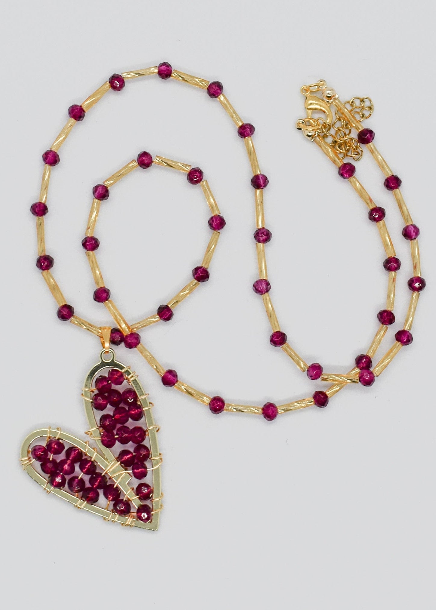 crystal heart necklaces burgundy