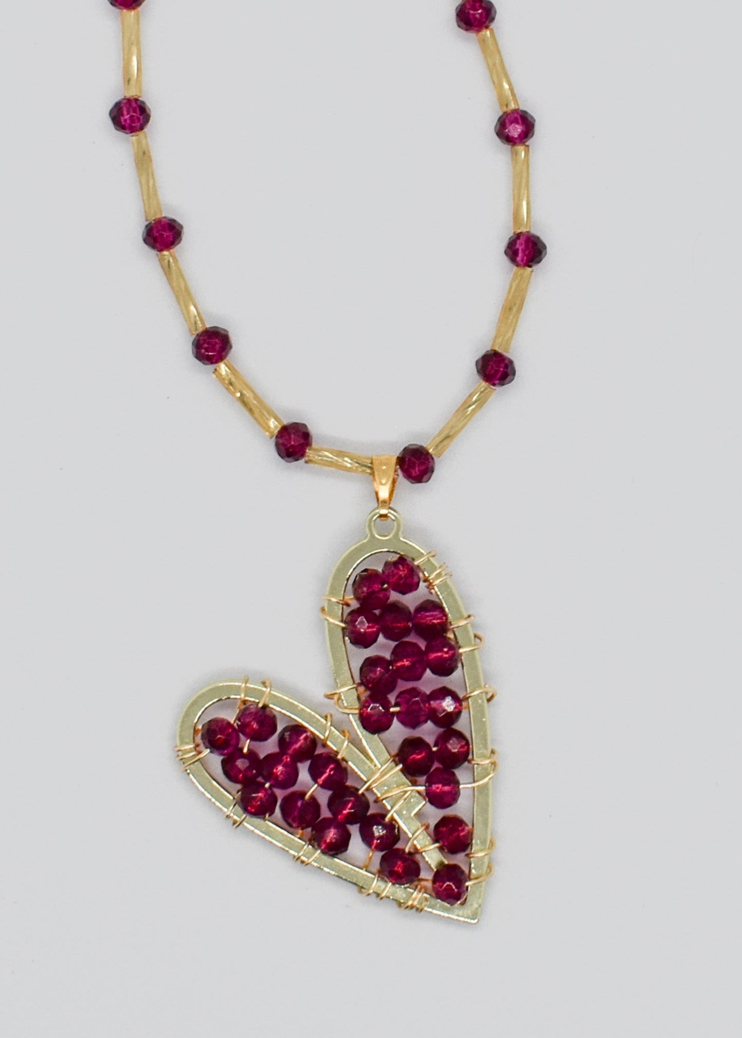 crystal heart necklaces burgundys