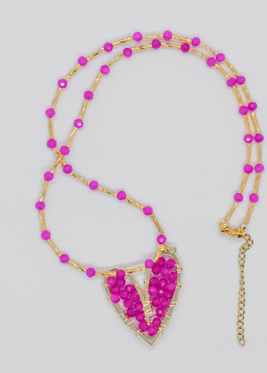 crystal heart necklaces fuccia