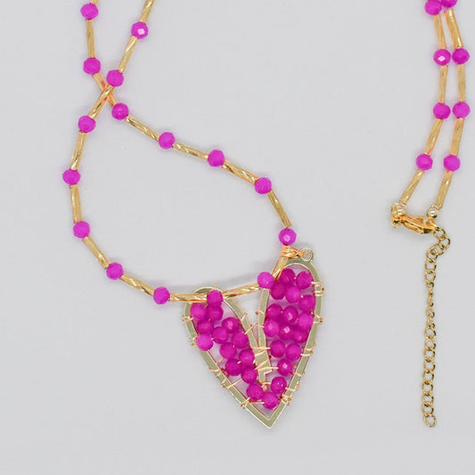 crystal heart necklaces fuccia