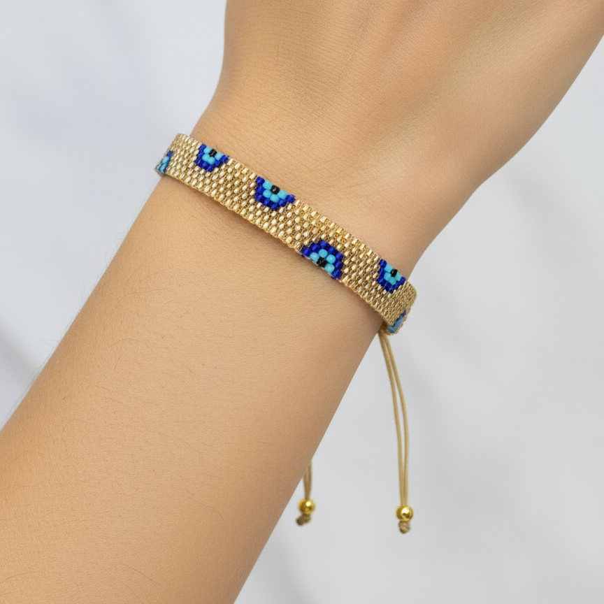 evil eye bracelet on a models arm