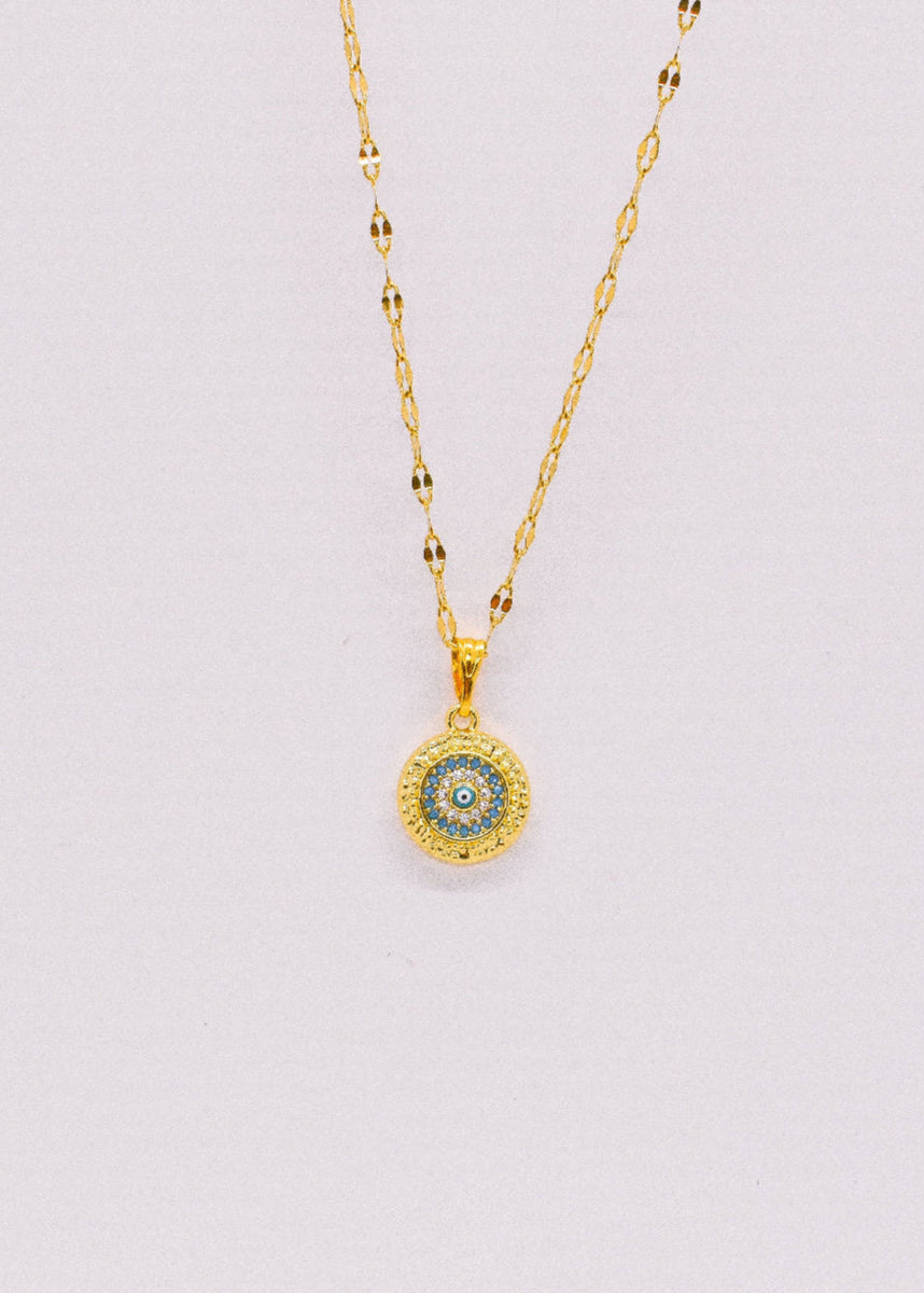 Evil eye round charm necklace