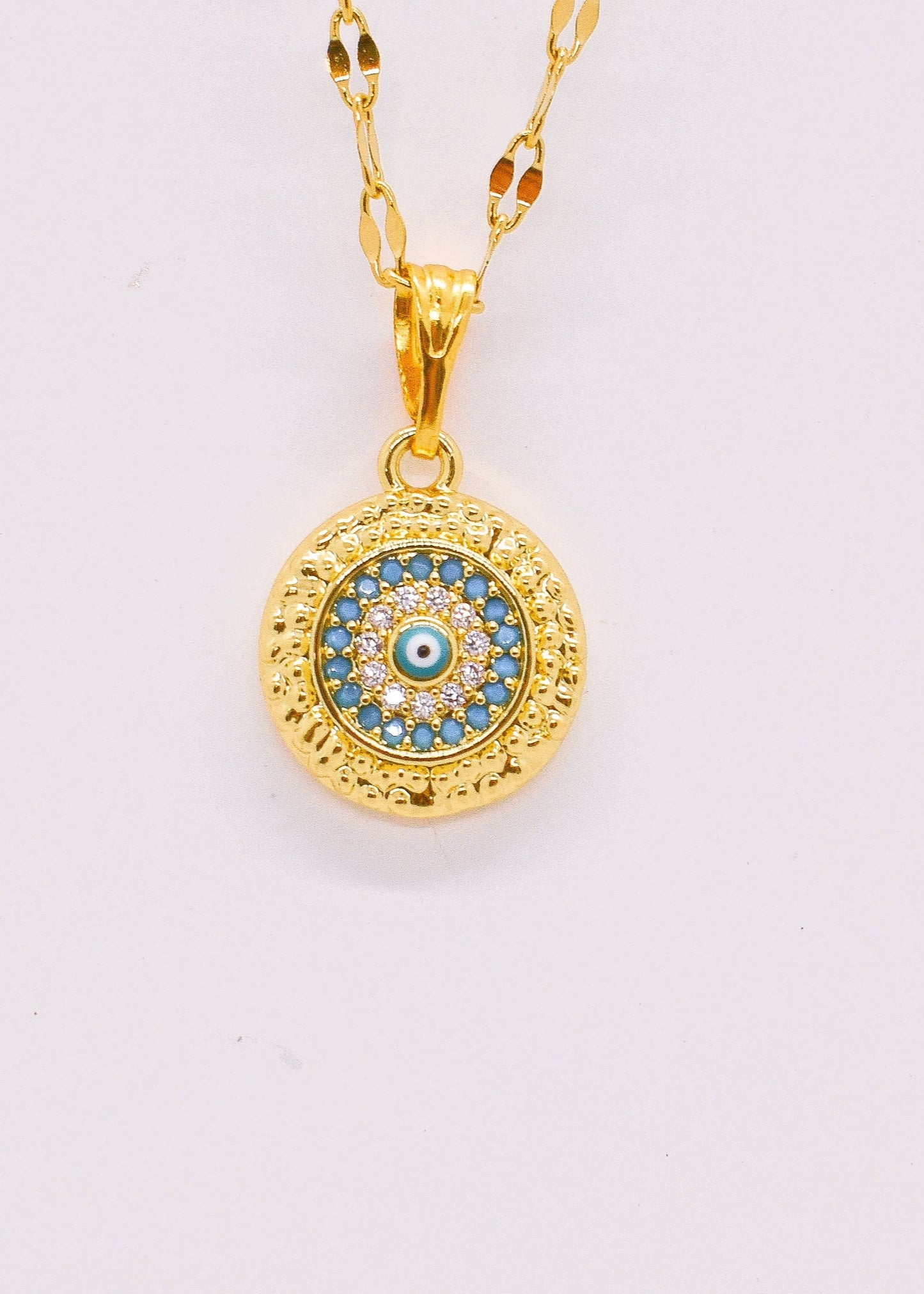 Evil eye round charm necklace
