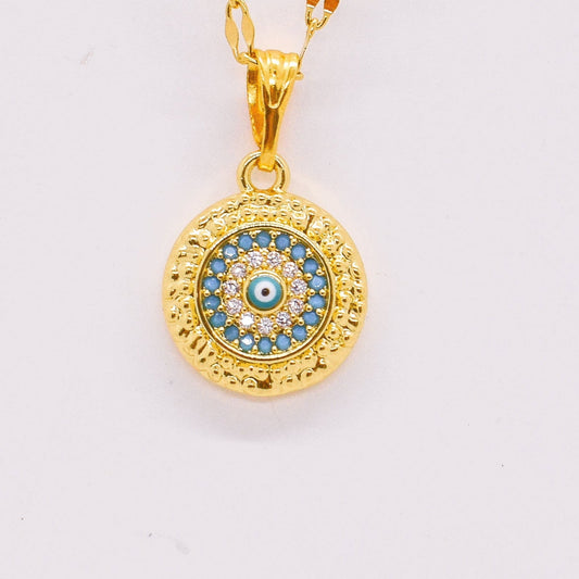 Evil eye round charm necklace