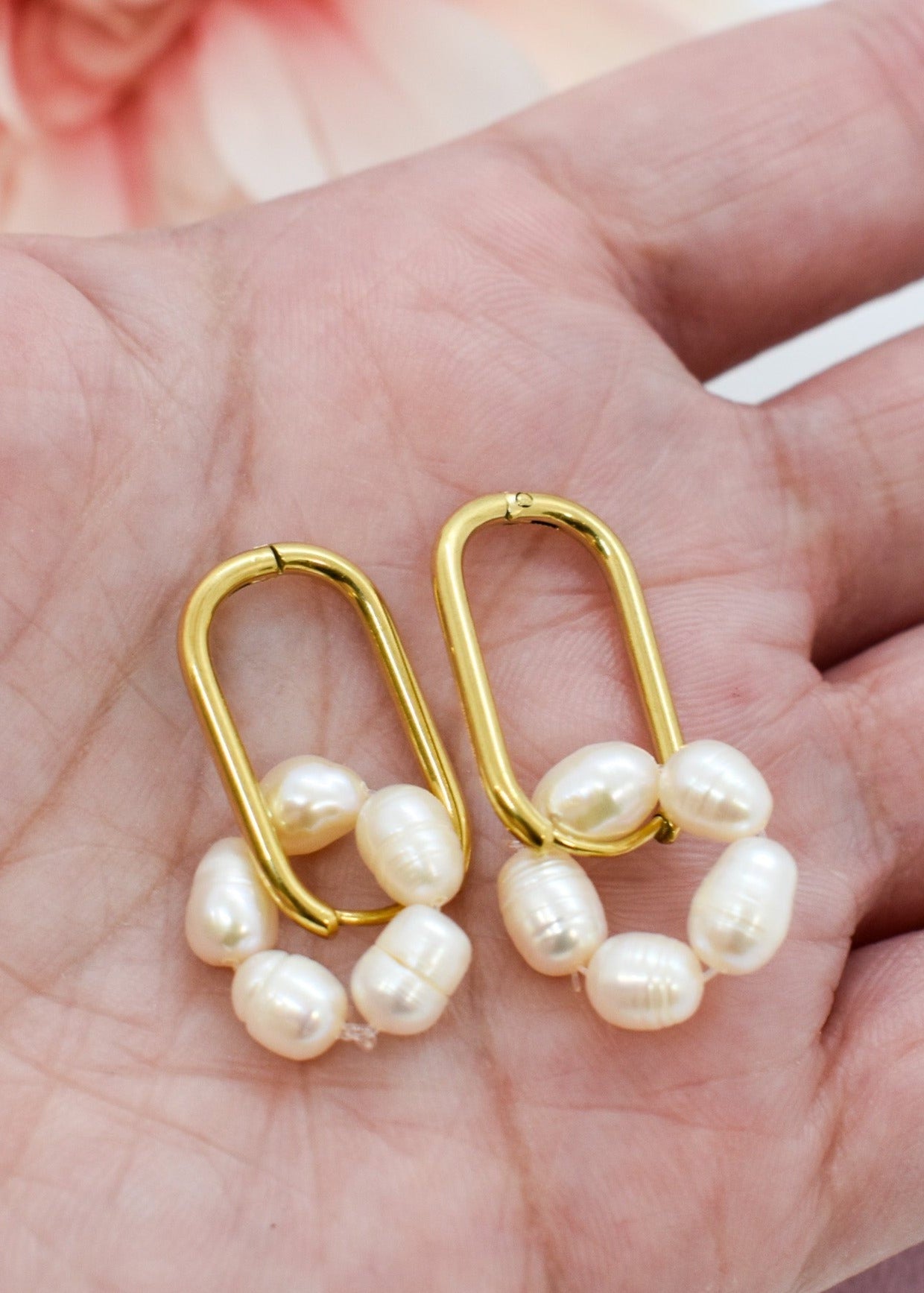Rectangle pearl hoops