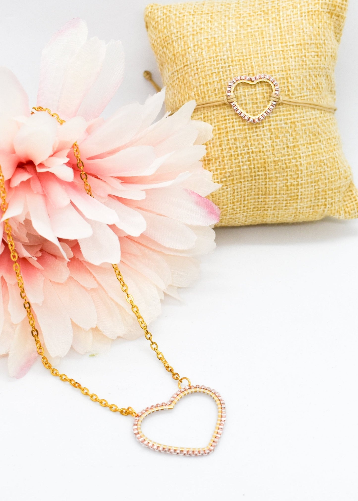 Golden Heart Necklace and Bracelet Set
