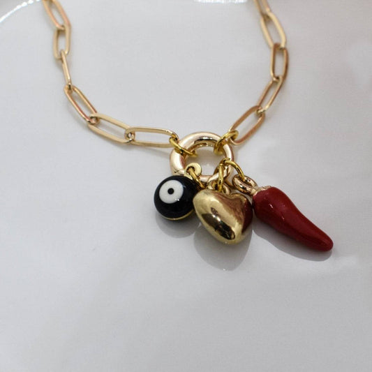 heart evil eye and chilli necklace
