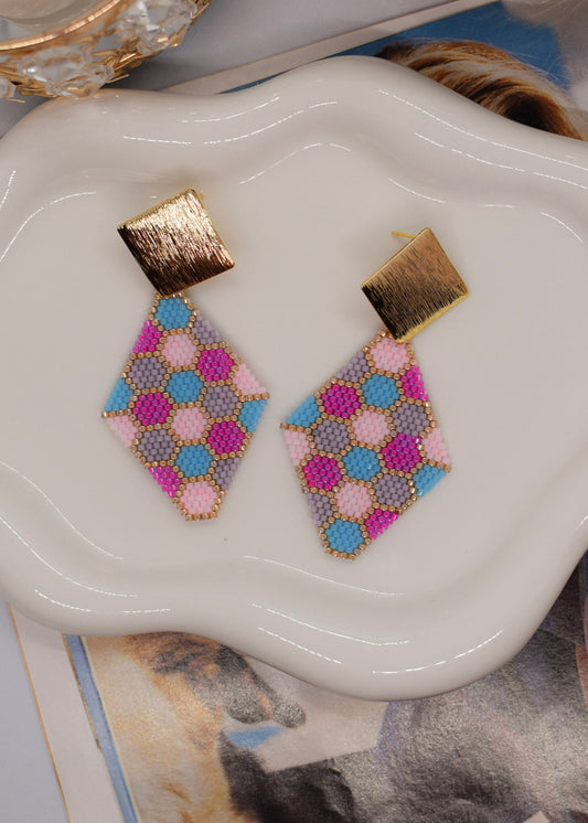 honeycomb pink earring