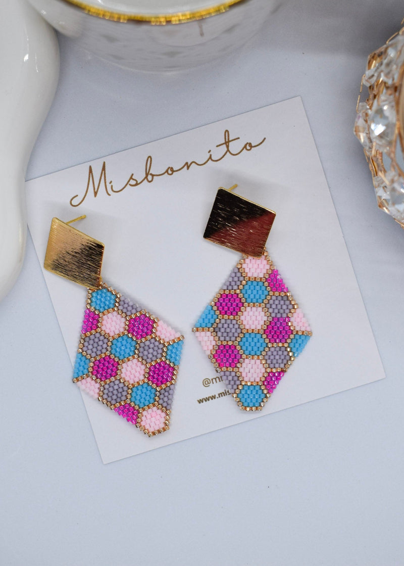 honeycomb pink earrings large