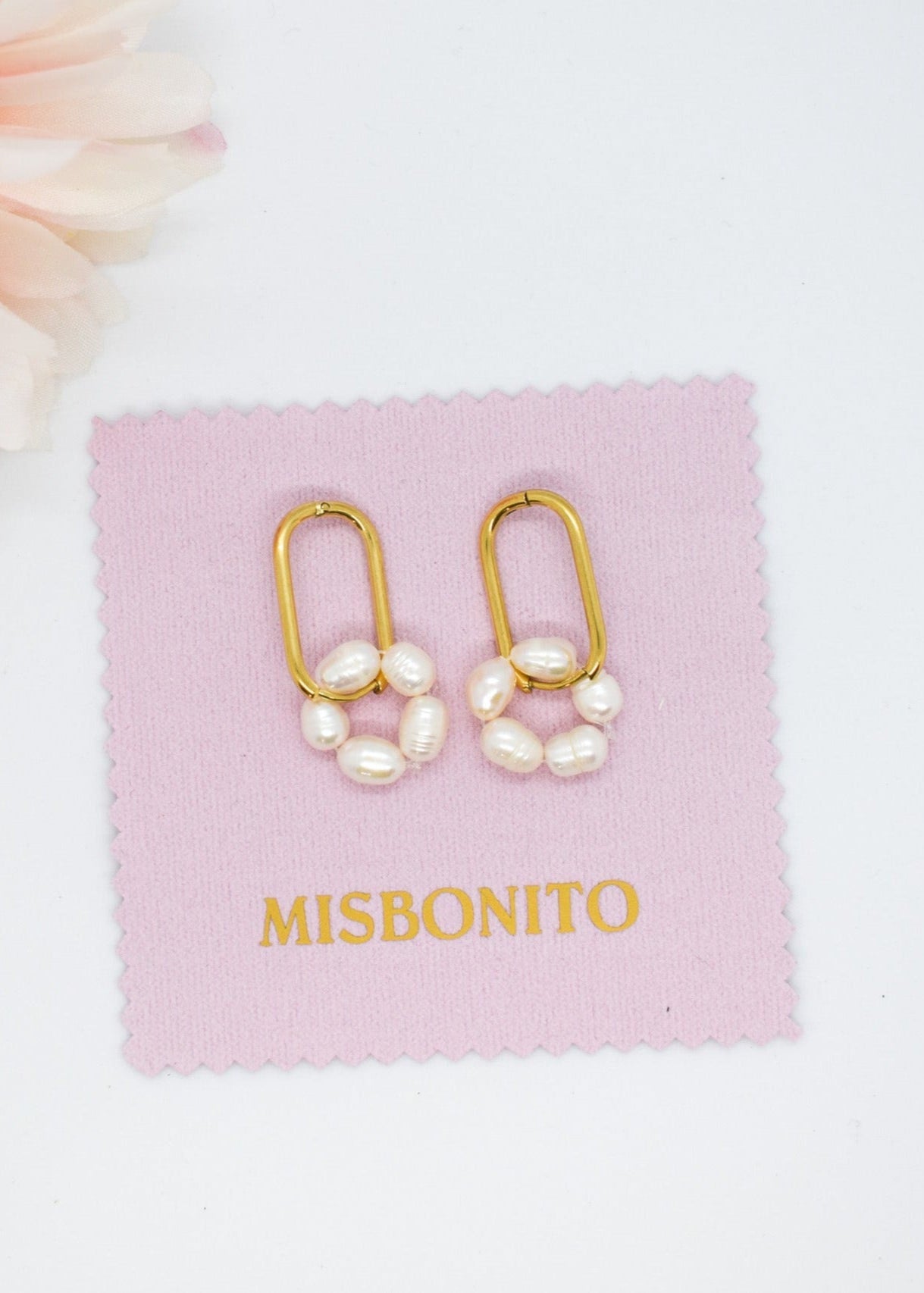 Rectangle pearl hoops