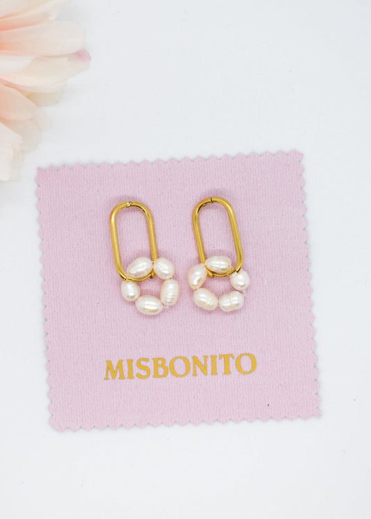 Rectangle pearl hoops