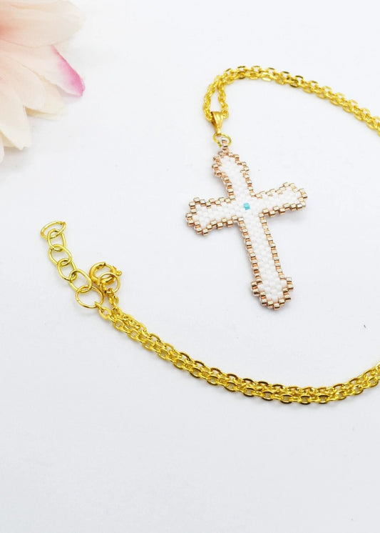 Miyuki cross necklace