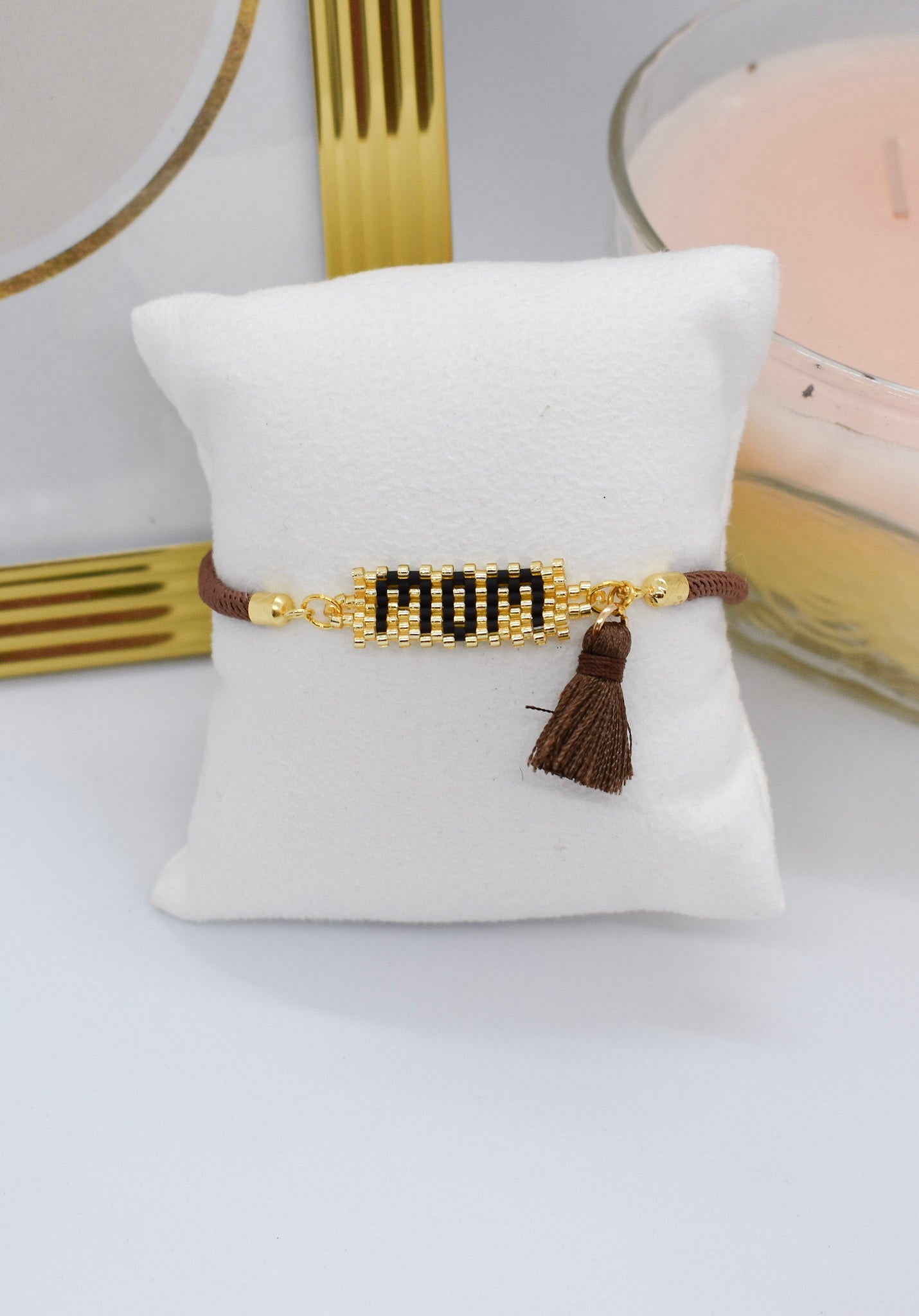 mom bracelet with tassel brown