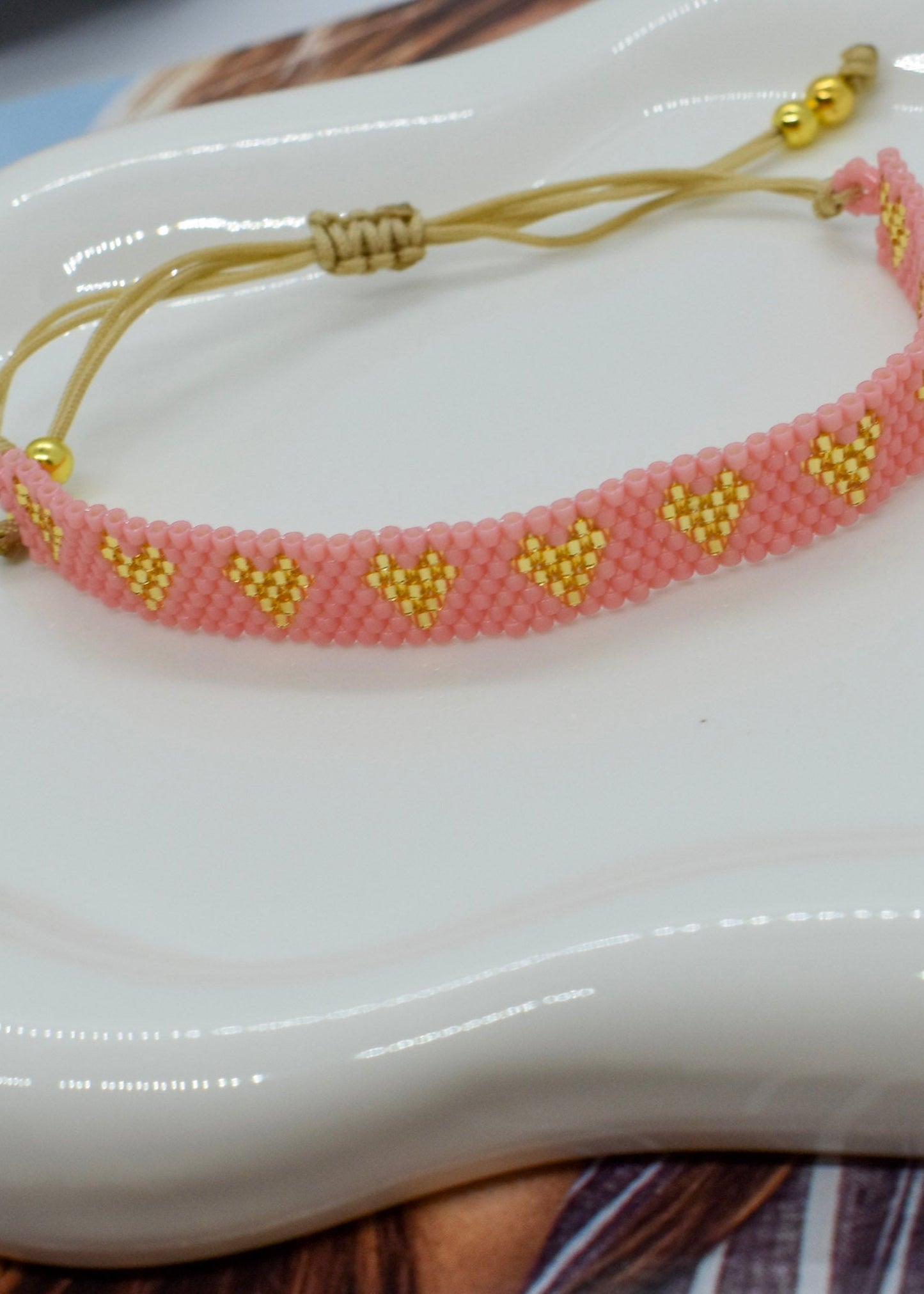 multi heart pink beadaed bracelets salmon