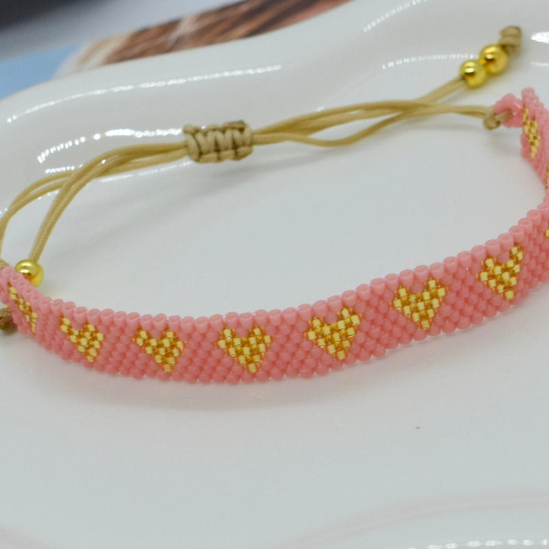 multi heart pink beadaed bracelets salmon