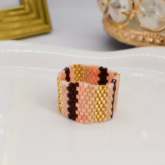 multicolor brown beaded ring