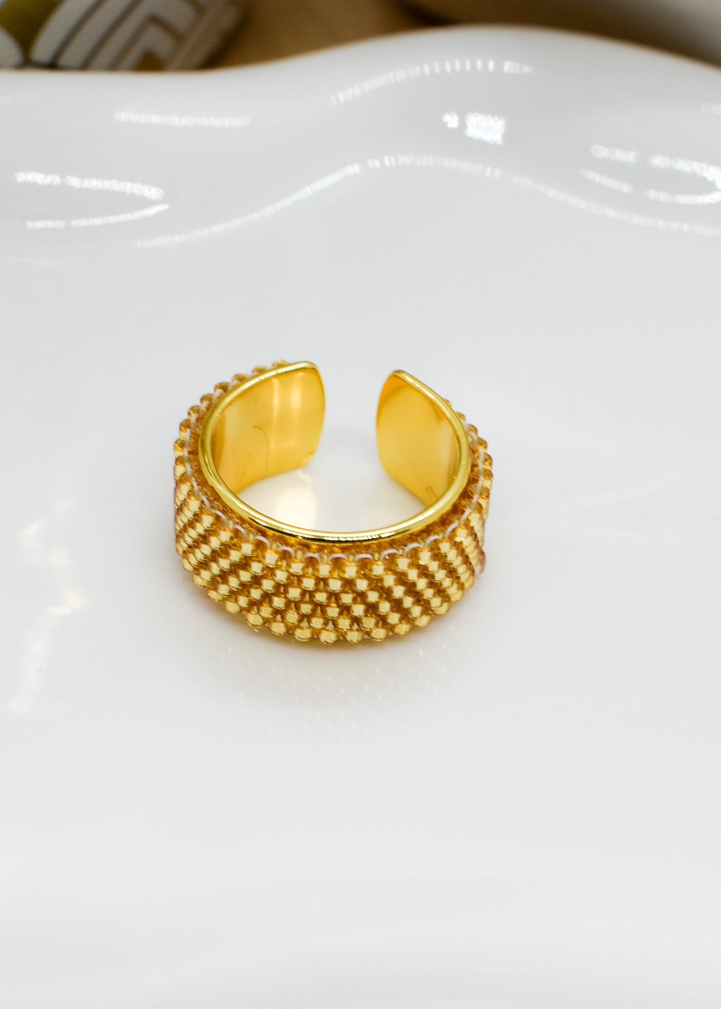 open ring made with golden miyuki beads