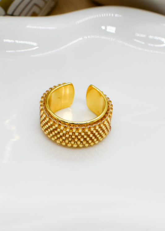 open ring made with golden miyuki beads